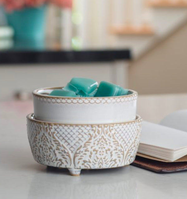 Antique Flocked White 2 in 1 Wax Warmer