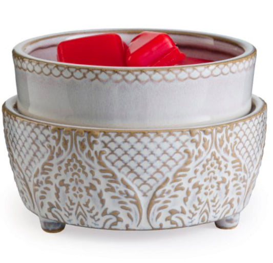 Antique Flocked White 2 in 1 Wax Warmer